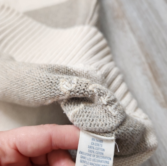 American Eagle Heavyweight 1/4 Zip Sweater Creme Gray Stripe Knit High Neck Sz L - Picture 9 of 13
